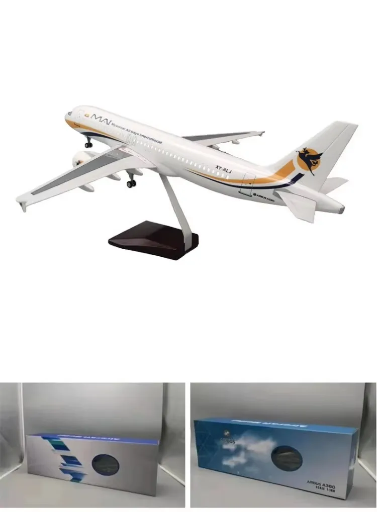 1/80 Scale 47cm 320 Aircraft A320 NEO Myanmar Air Airlines Light Model with Landing Gear and Lights Resin toy plane for children