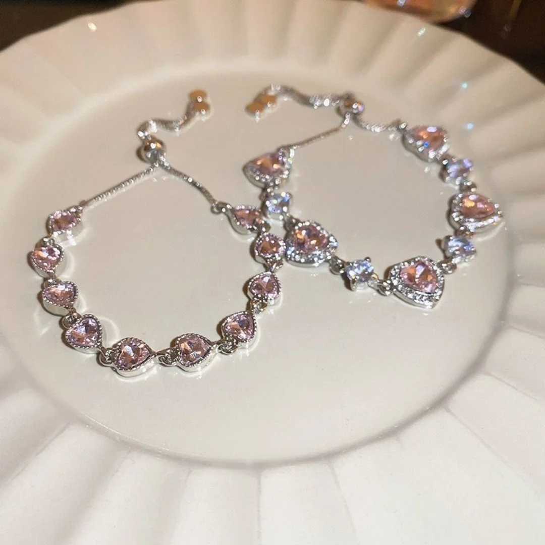 

DUTRIEUX Exquisite Pink Heart Zircon Princess Style Bracelet Fashion High-End Light luxury Y2K Hand Decoration Women's Jewelry