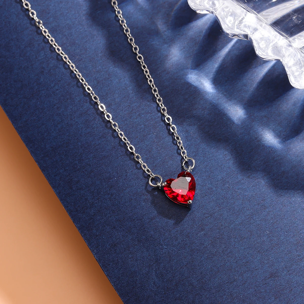 Red Peach Fashion Heart Love Crystal 925 Sterling Silver Clavicle Chain Pendant Necklaces view 2
