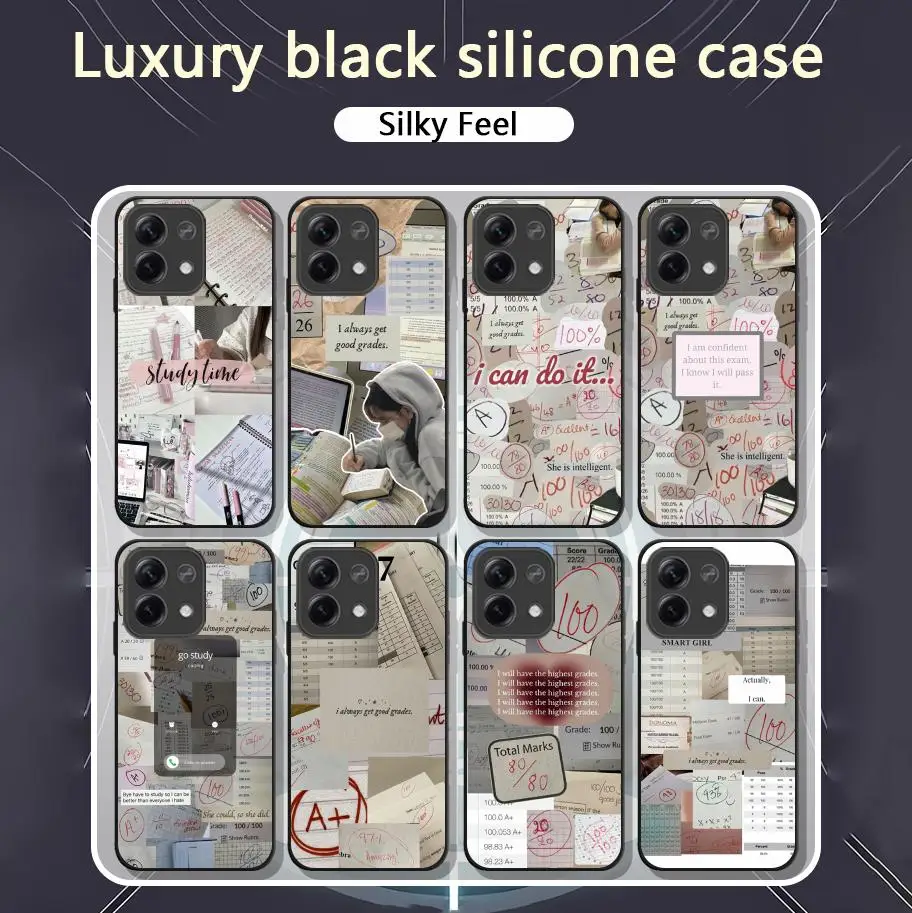 Study grades design ins Phone Case For Xiaomi Redmi Note 13,12,11, 10 Pro Plus S,  5G, 12S, Soft Black Phone Cover