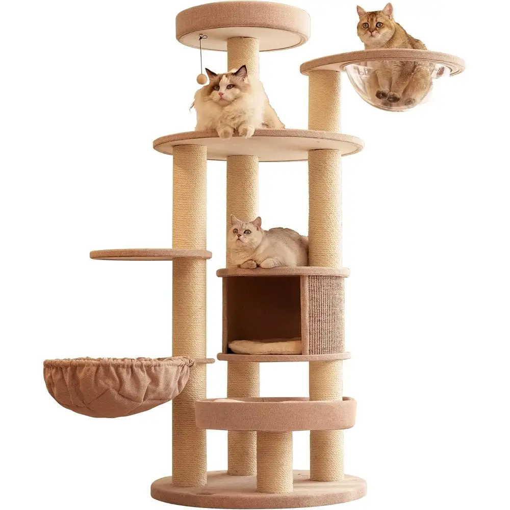 

XXL Sturdy Luxury Cat Tree Tower for Large Indoor Cats, 65 Tall with Hammock, Scratching Post, and Condo