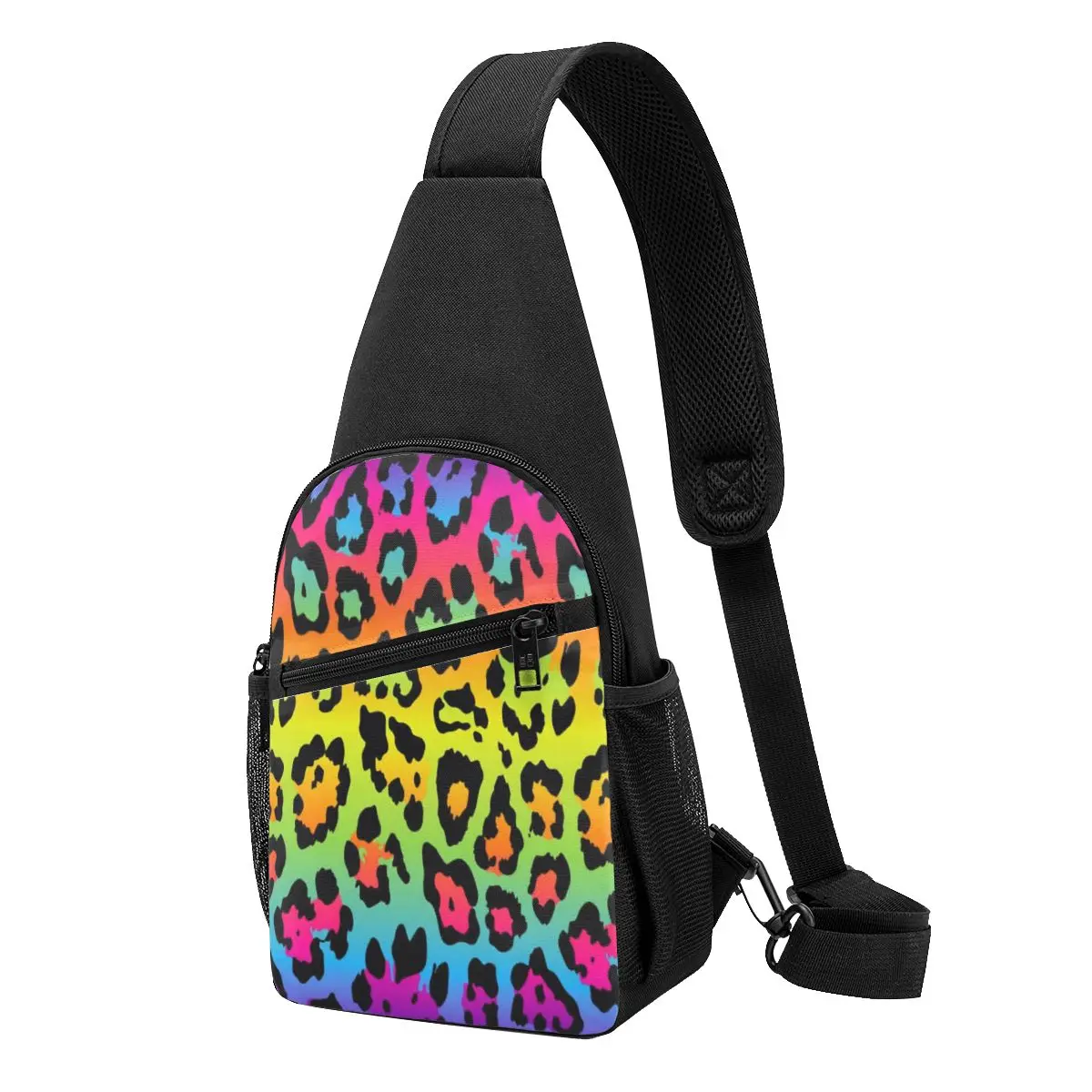 Rainbow Leopard Print Chest Bag Men Sling Crossbody Backpack Chest Bag Traveling Hiking Daypack Shoulder Bag