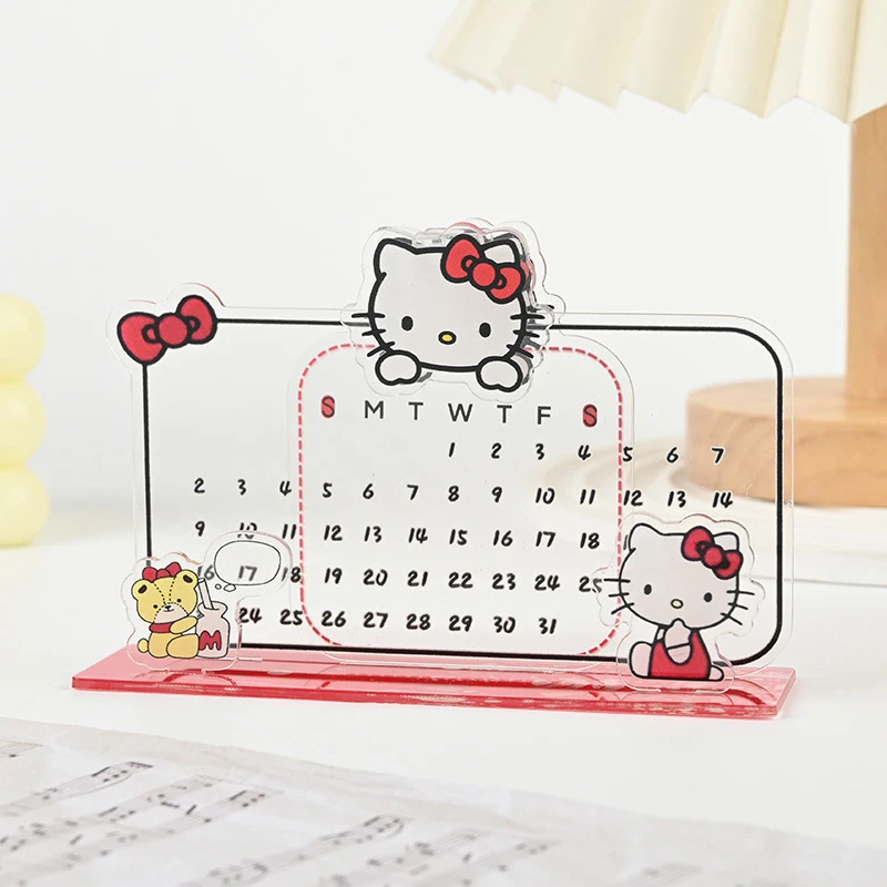 Cute Sanrio Calendar Anime Hello Kitty Acrylic Reusable Desktop Calendar Kawaii Girl Important Date Recording Board Ornament