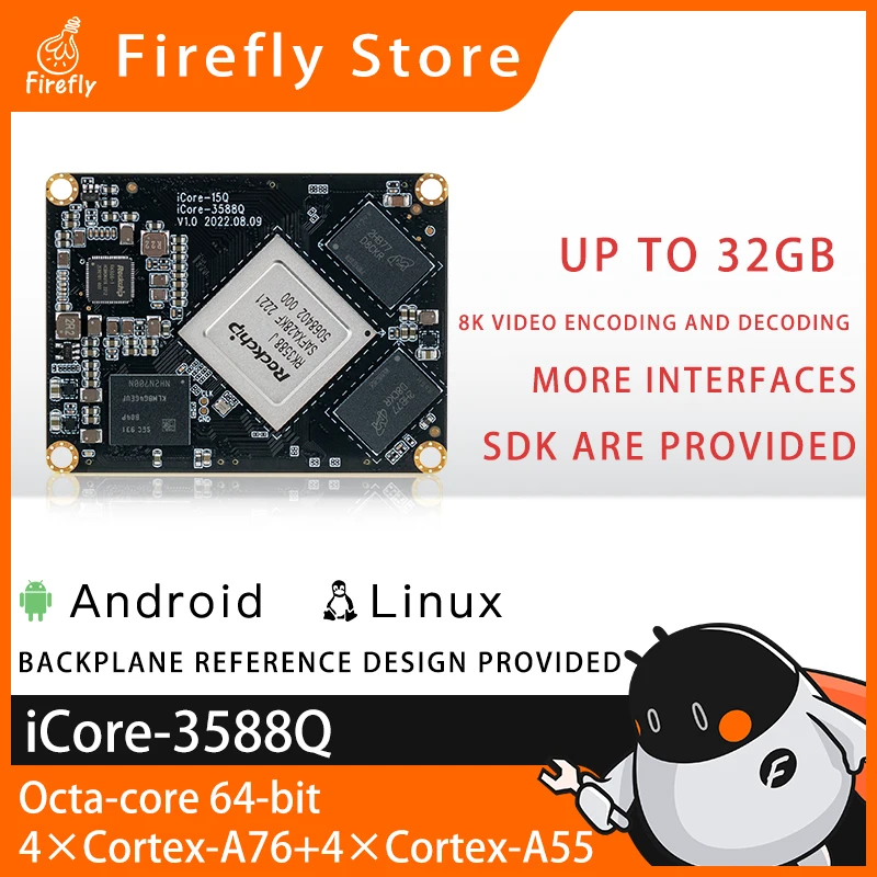 ICore-3588Q 8K AI Core Board Rockchip RK3588 New-gen Flagship Octa-Core Open Source Free SDK Motherboard for ARM PC, Cloud Serve