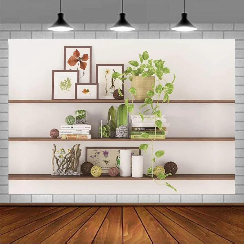 Modern Living Room Decor Photography Backdrop Green Plant Bookcase Office Conference Home Office Decor Meeting Background Banner