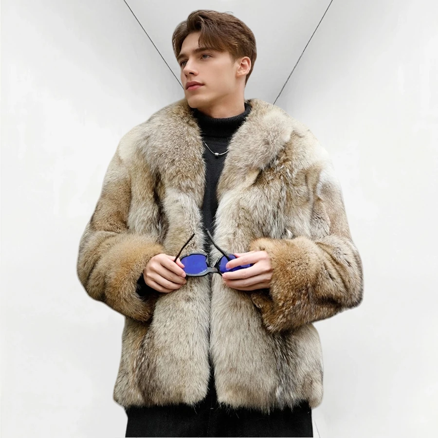 Natural Wolf Fur Coats Men's Real Fur Coat With Collar Coyote Fur Coat High Quality Fashion Clothes Leather Jackets