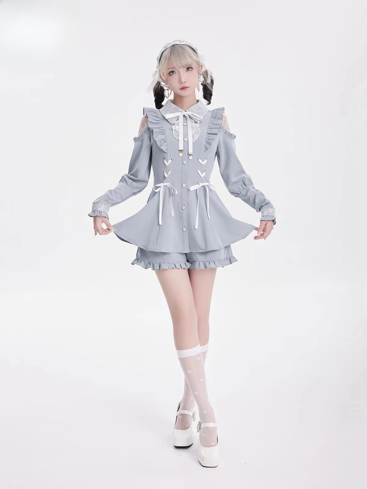 Japanese Style Mine Series Sweet Girl Lolita Dress Shorts Two-piece Set Women Off shoulder Long-sleeved Slim Mini Dress Sets