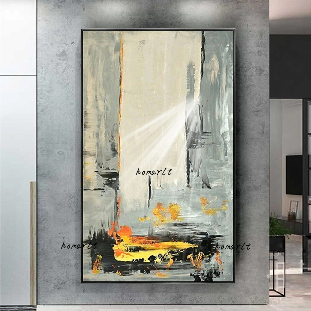 Nordic Modern Abstract Yellow Grey Texture Canvas Oil Painting Pop Big Wall Art Pictures For Home Living Room Bedroom Decor Wall