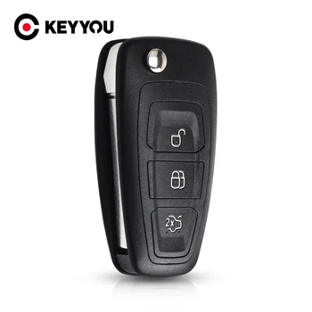 KEYYOU-funda para mando a distancia, carcasa plegable con 3 botones para Ford Focus Fiesta 2013, con hoja HU101, novedad