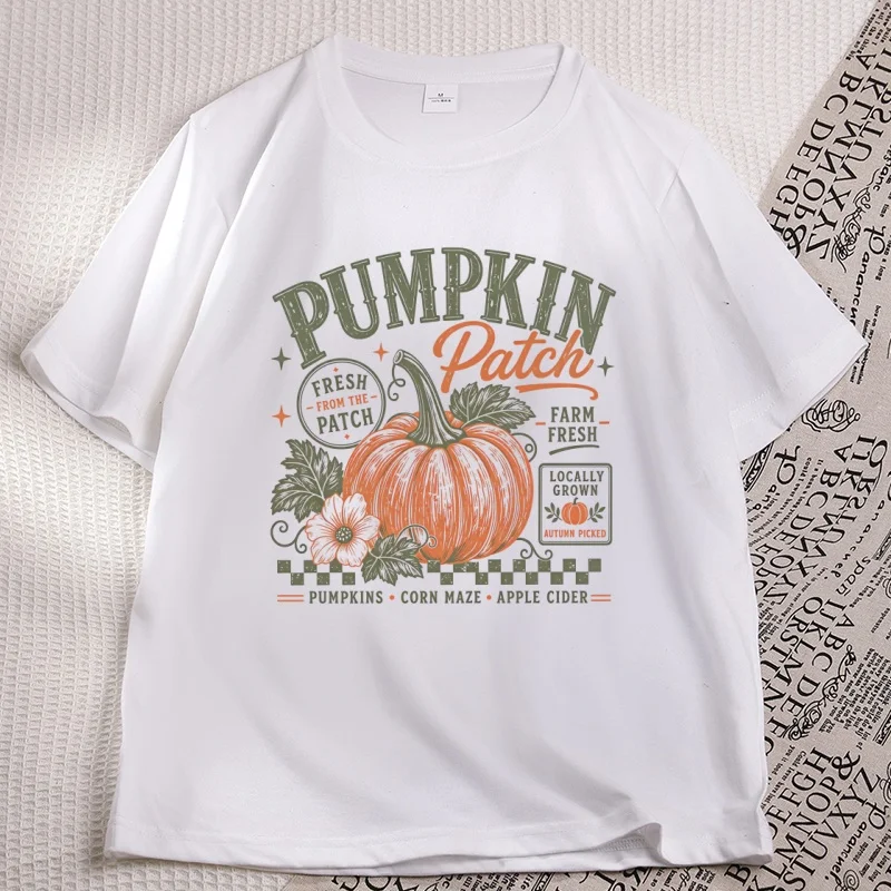 Retro-T-Shirts mit Kürbis-Motiv, trendiges Herbst-Design, Herbstkleidung, Used-Look-T-Shirts, frisches Kürbis-T-Shirt für Damen