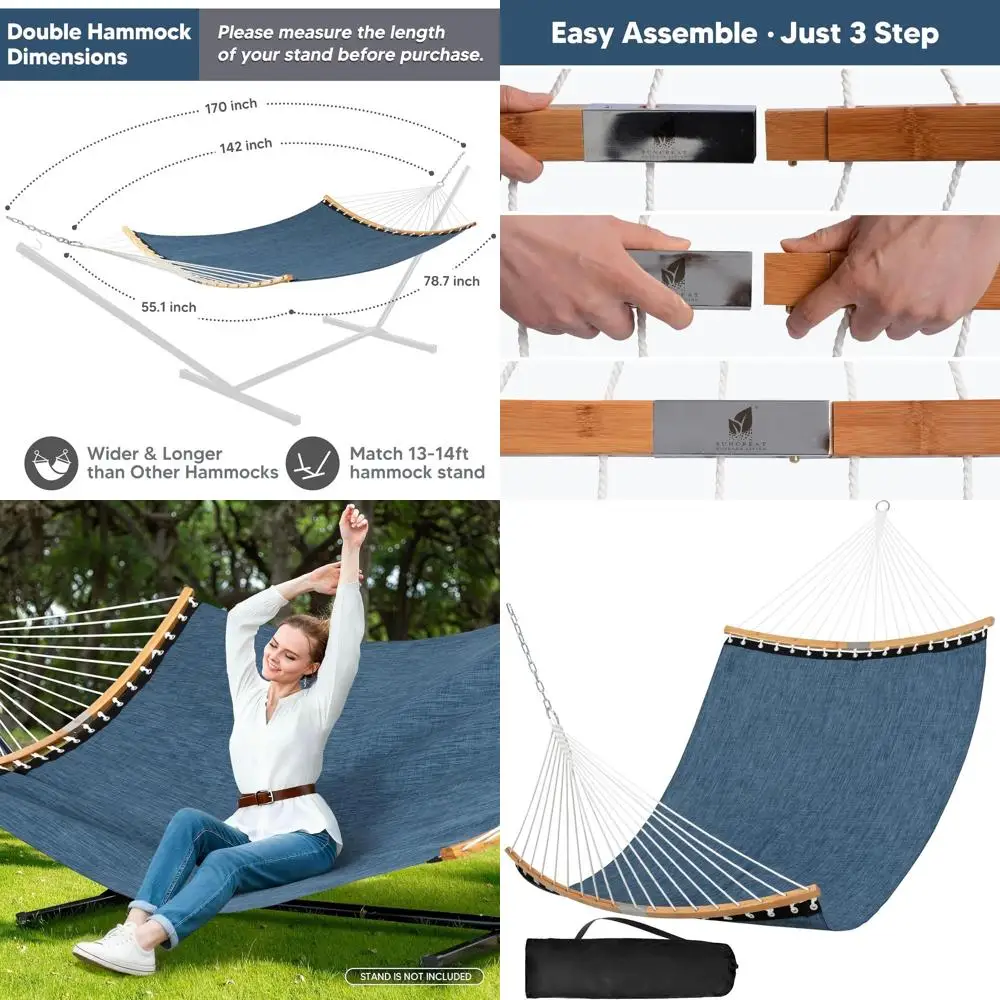 

Double Person Curved Bar Hammock, Durable Outdoor Swing for Patio, Garden, Poolside, 450 lbs Weight Capacity, Navy Blue