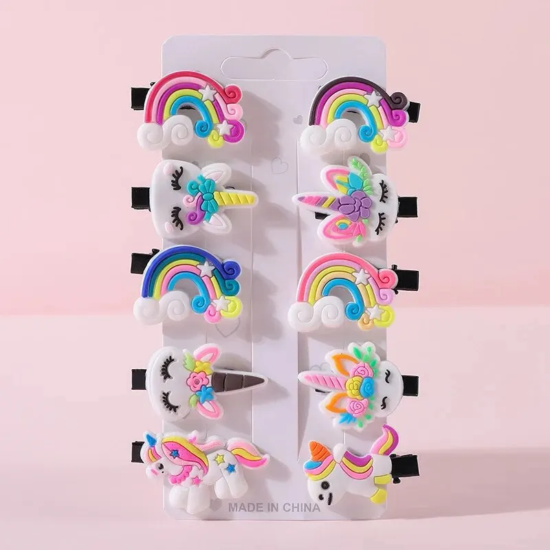 10PCS/Set Girls Cartoon Unicorn Hair Clips Cute Ice Cream Hair Clip Kids Lovely Hairpin Princess Barrettes Kids Hair Accessories