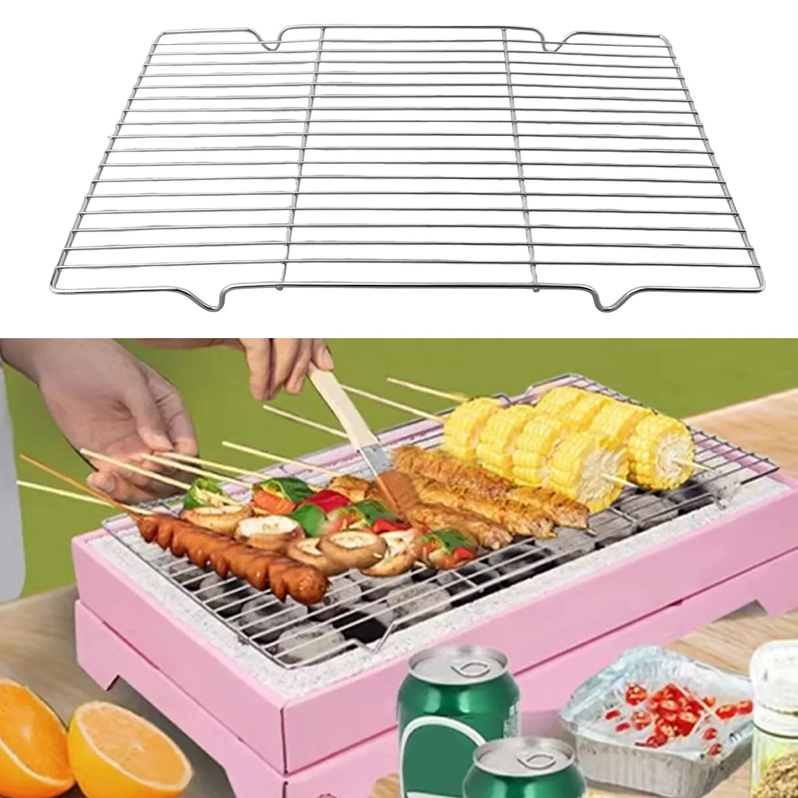 1pc Stainless Steel Mat Net Grid Shape Rectangle Grill Grilling Mesh Net BBQ Tools Picnic Outdoor Travel Barbecue Tool Accessory