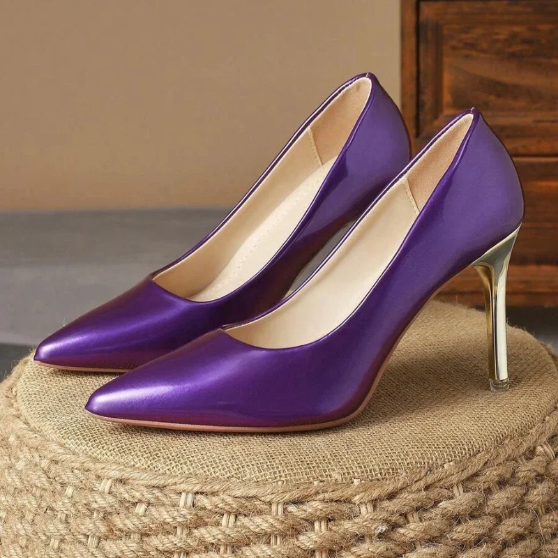 

Women's Fashionable Pointed Toe Purple Pump Shoes 9cm Slim Heel Height Retro Vintage Style for Party Floral Pattern Size 36-44