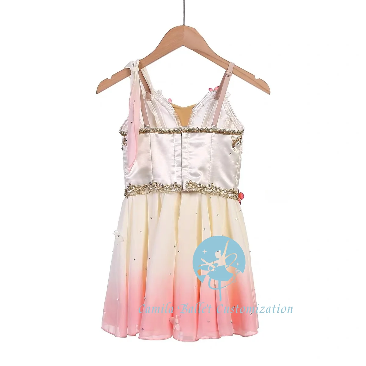 High-end new custom pink gradient flowers Cupid ballet competition performance chiffon skirt adult and kids