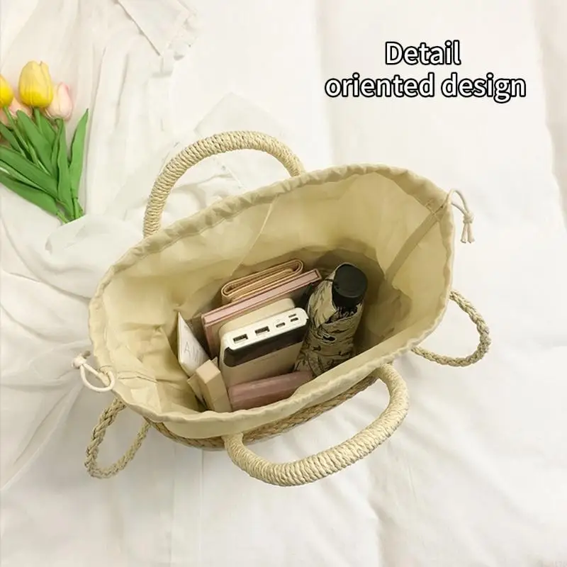 

Friendly Straw Handbag with Soft Lining Shoulder Bag Casual Crossbody Bags Handbag for Beach Vacations and City Walks 517D