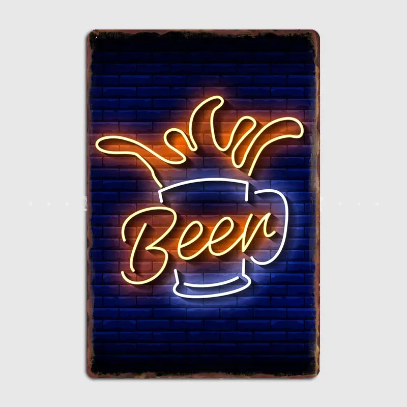

Poster Retro Metal Posters Sign Garage Club Indoor Wall Room Decoration Home Decor Beer Glass Retro Neon bar
