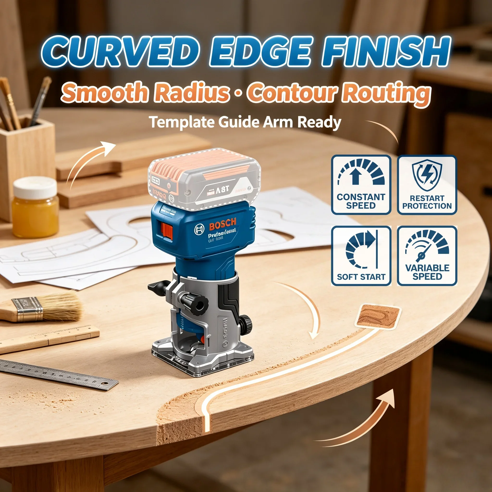 Bosch GLF18V-8 Brushless Trimming Machine 18V Multifunctional Rechargeable Bakelite Milling Hole Slotting Machine