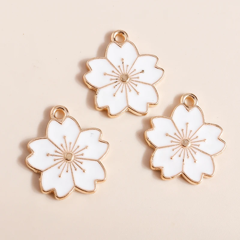 20 Stück gemischte niedliche weiße Emaille-Blumenanhänger für die Schmuckherstellung, DIY-Ohrringe, Halsketten, Armbänder, Zubehör – Detail 7