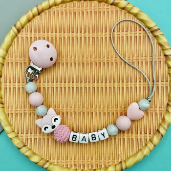 Custom Engels Russische Letters Naam Baby Siliconen Fox Fopspeen Clips Kettingen Bijtring Hangers Fopspeen Kawaii Bijtring Geschenken