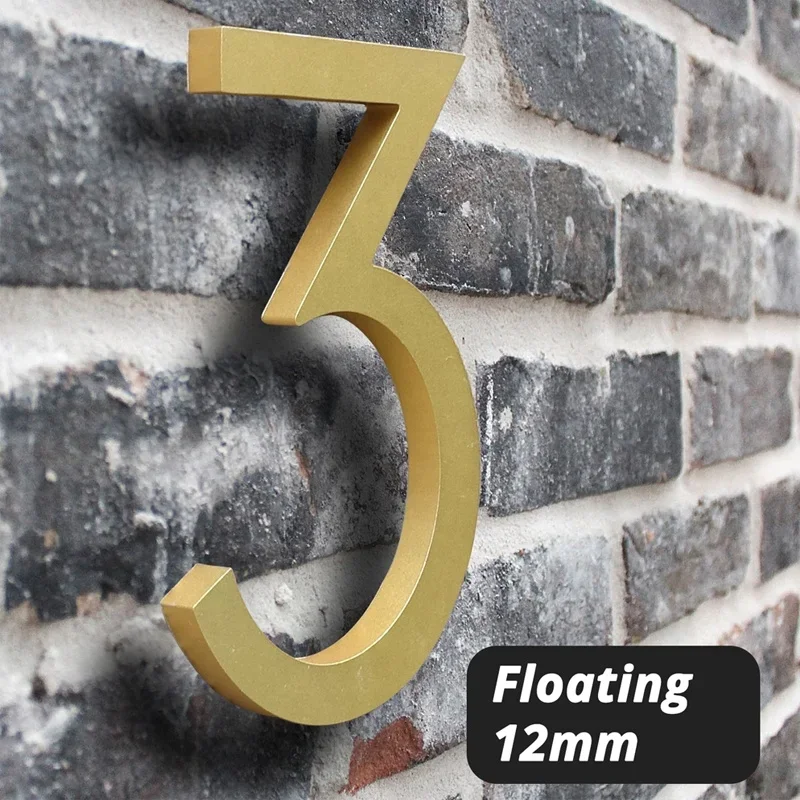 Modern Floating 15cm 6-in Aluminum Golden Numbers Sign Outdoor Address House Number