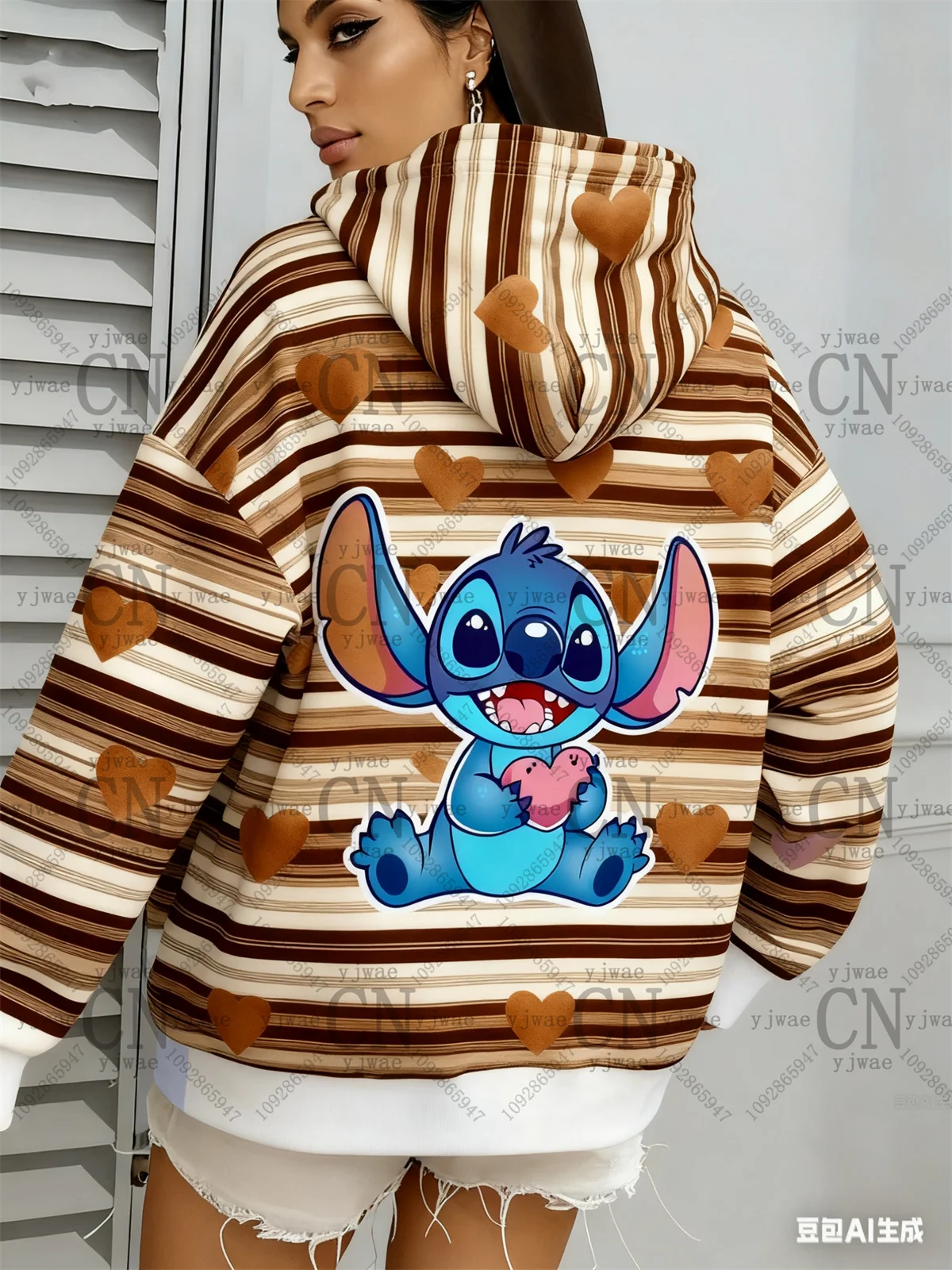 غرزة الكرتون اللون منعت الرسم هوديي 3D تصميم مطبوع لخريف وشتاء المرأة الجديدة الملابس الرياضية في الهواء الطلق هوديي