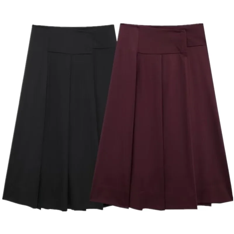 

2024 Autumn Winter New Sle Women's Midi Skirt mid Waist Wide Pleat Versatile Midi Length f Body Skirt Faionable All-Match