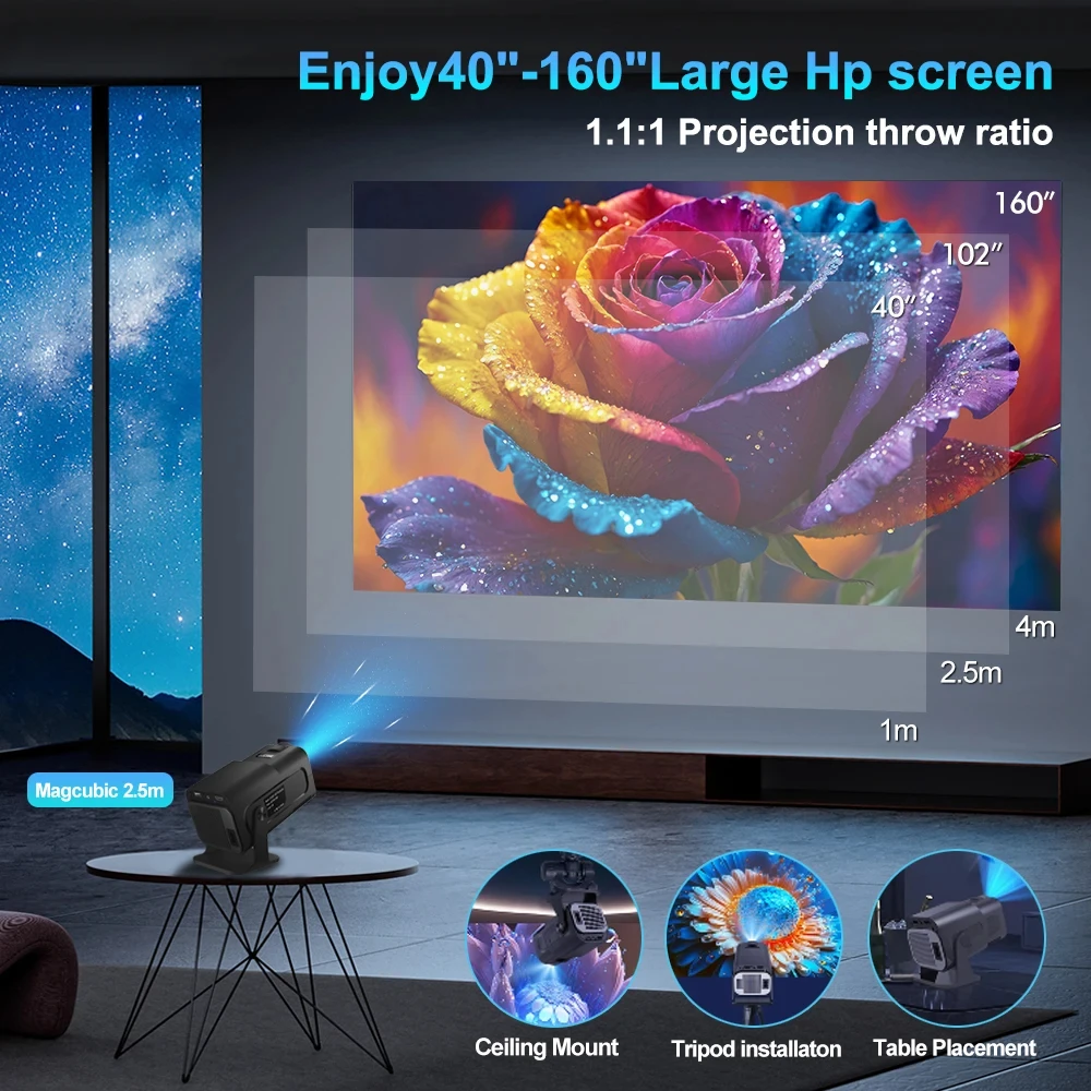 DITONG HY320 čerstvě nativní 1080P Android 4K 1080p projektor 390ANSI WIFI kino outdoorové přenosné 180° rotable hy300 projektor