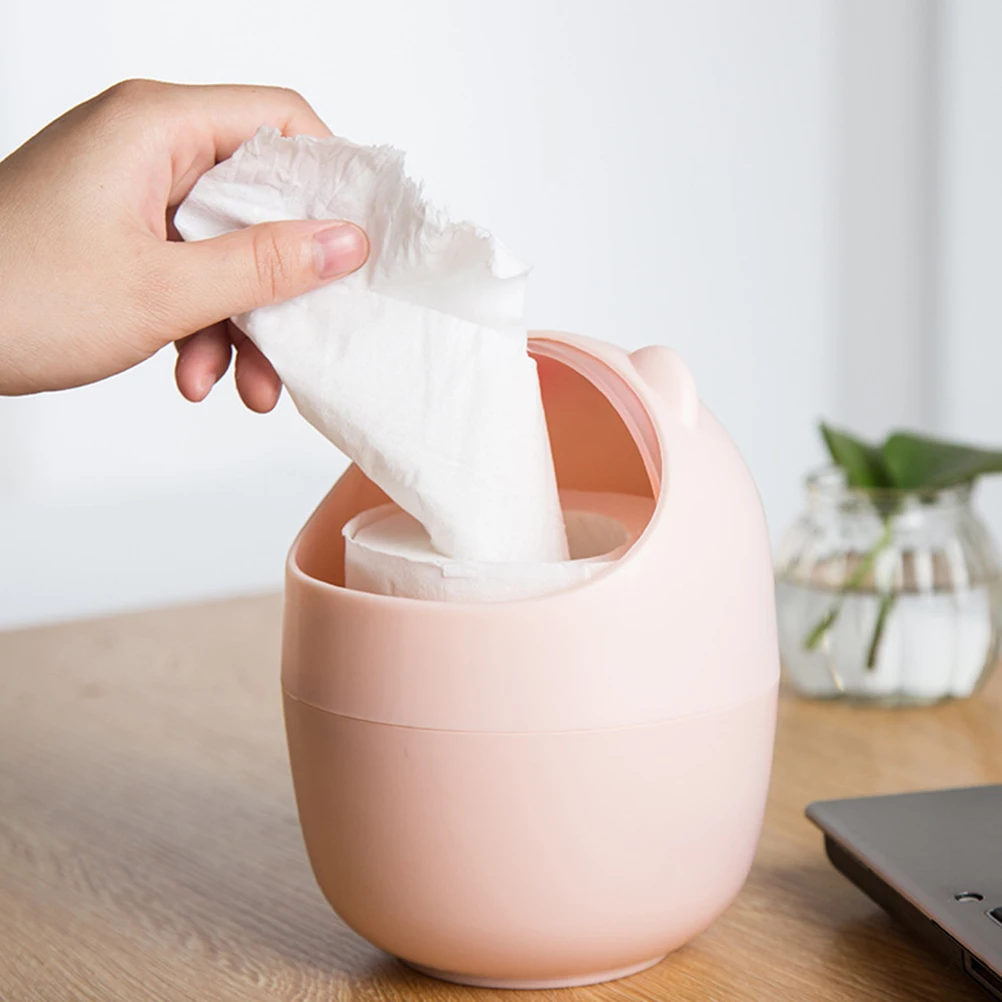 

Compact Trash Can for Desktop Lovely Garbage Bin with Lid Small Size for Kitchen Bathroom Office Sturdy Build Cartoon Style