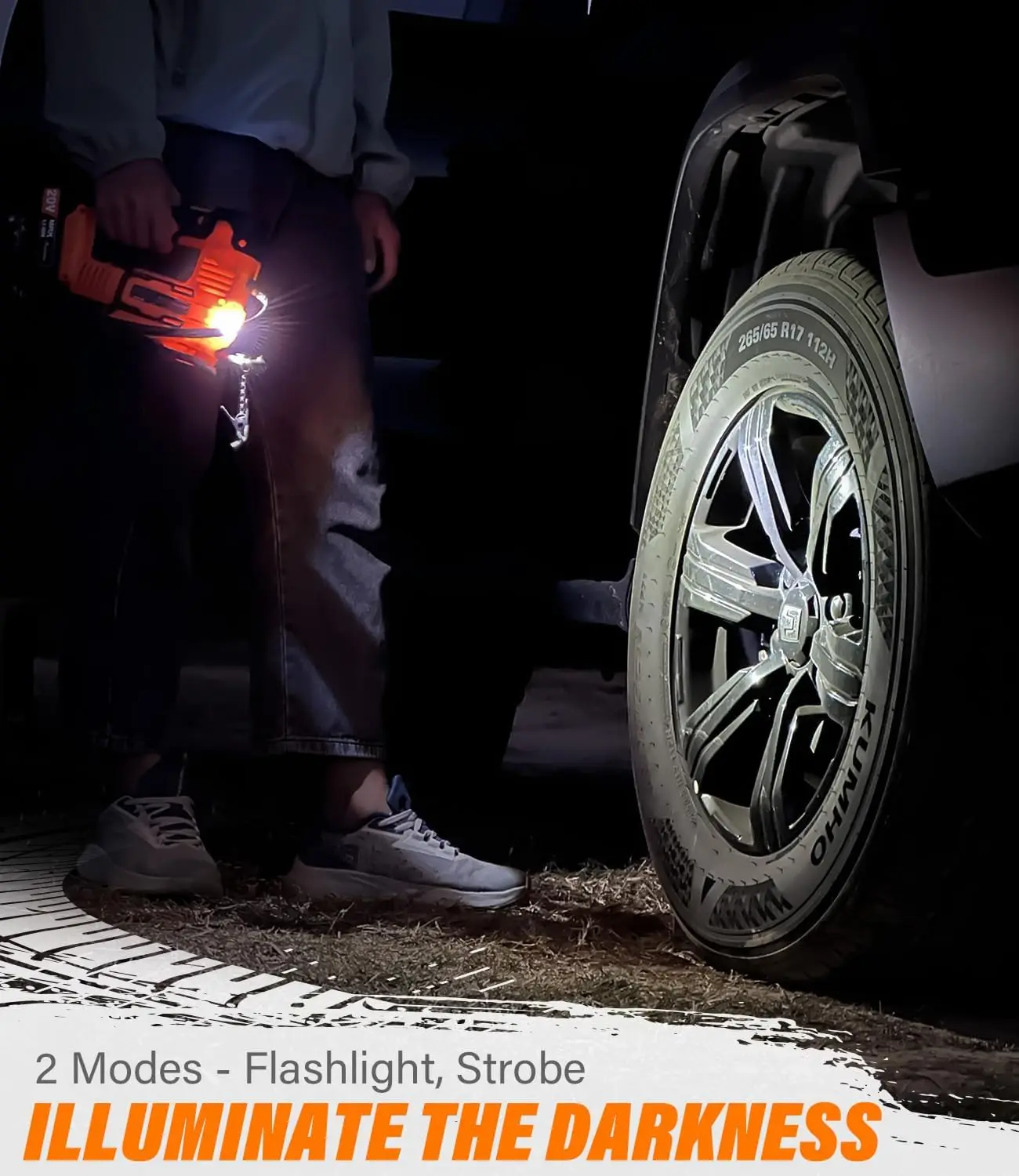 タイヤインフレーター ポータブルエアコンプレッサー、20Vコードレスカーポンプ（充電式リチウムイオン電池付き）、12Vカーパワーアダプター、新登場