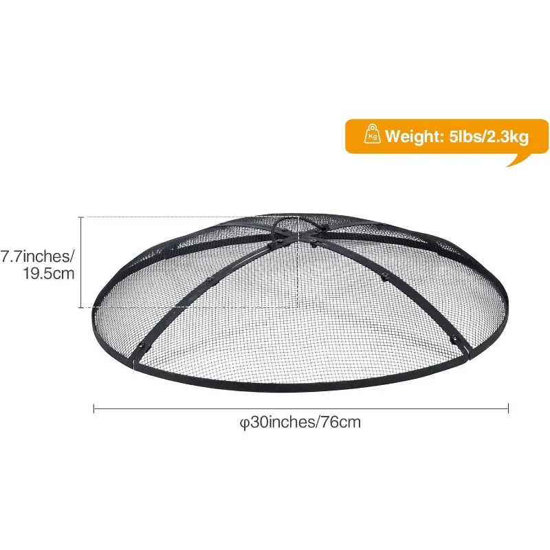 Fire Pit Spark Screen 30 Inch Cover Round,Heavy Duty Collapsible Outdoor Fire Pit Mesh Screen,Ring Handle,Patio Backyard,Black