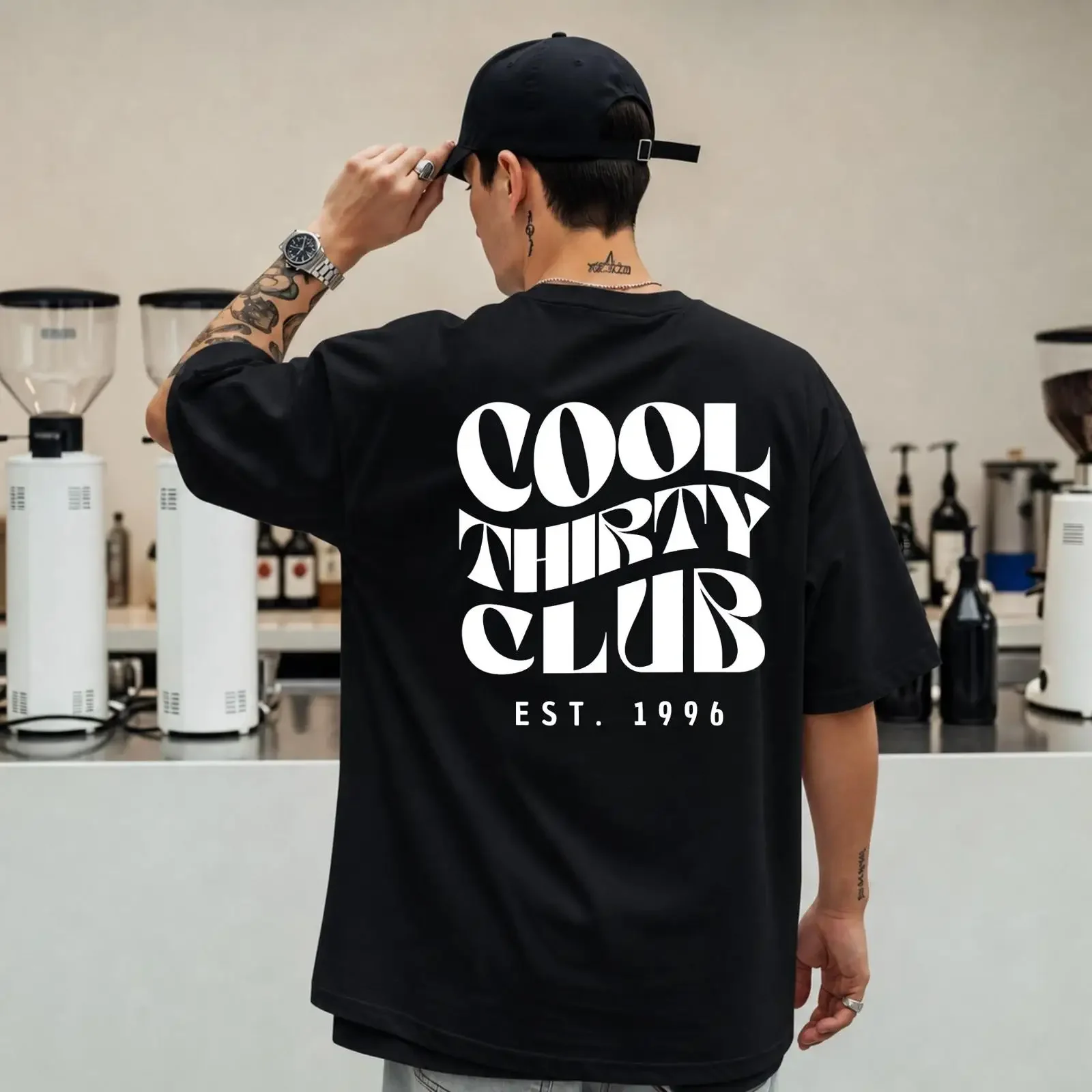 Cool Thirty Club EST 1996 T Shirt Men's Oversized Black Casual  vintage Washed Breathable graphic fashion Slightly streetwear