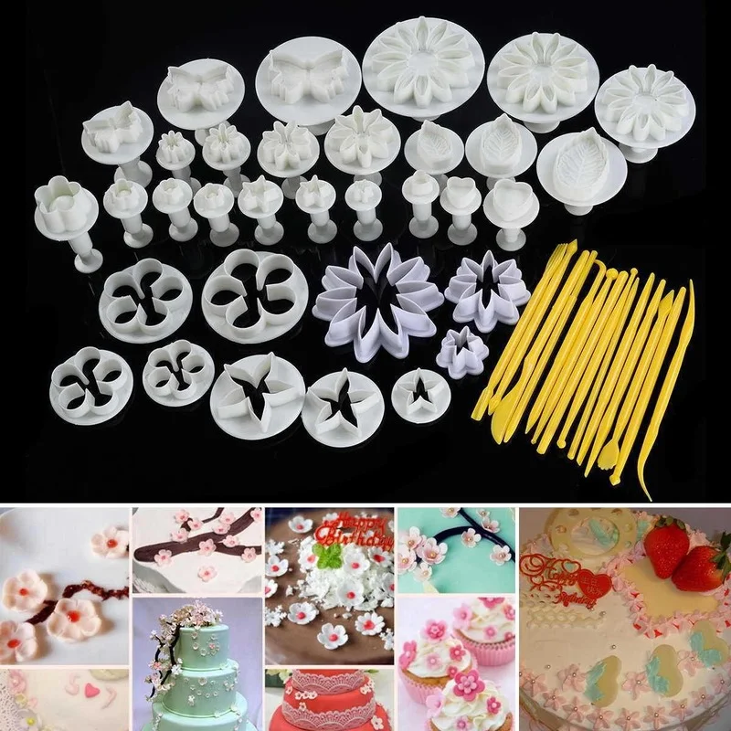 46pcs Fondant Sugarcraft Cake Decorating Plunger Cutters Mold Icing Mould Tools Food Grade Plastic  Set Making  