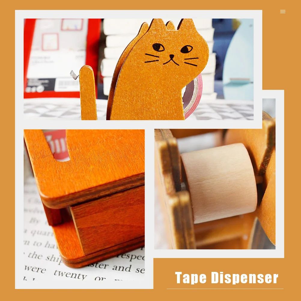 Cat Tape Holder Love Dispenser Washi Tapes Organizer Cute Office Wooden Dispensers Dispencer