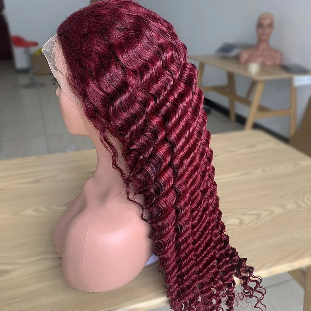 

Deep Wave 99J Burgundy 13x4 Lace Frontal Wigs Brazilian Human Hair 13x6 HD Lace Front Wigs Red Wine Curly Wigs With Baby Hair