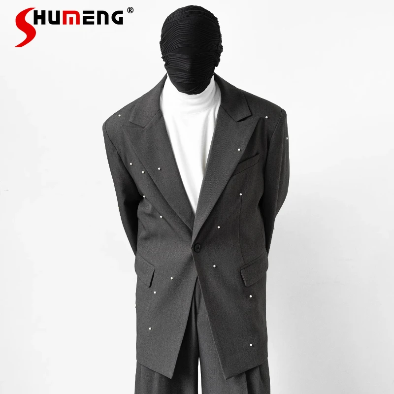 

Men's Pearl-decorated High-end Blazers Men's 2025 Autumn New Loose Comfort Tops Three-dimensional Handsome Trendy Suit Jackets