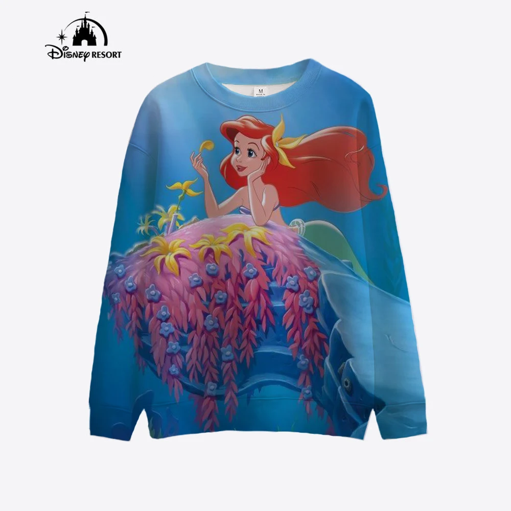 Street casual women\'s sportswear Disney Princess cartoon printed hoodie loose and soft pullover sweater round neck wool sweater