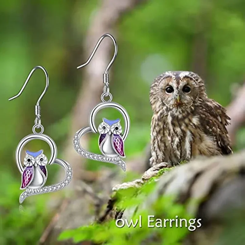 FashionChic Heart Owl Dangle Earrings - Elegant White K-Plated Jewelry, Adorable Fashion Accessory & Perfect Giftniche Style, Ex