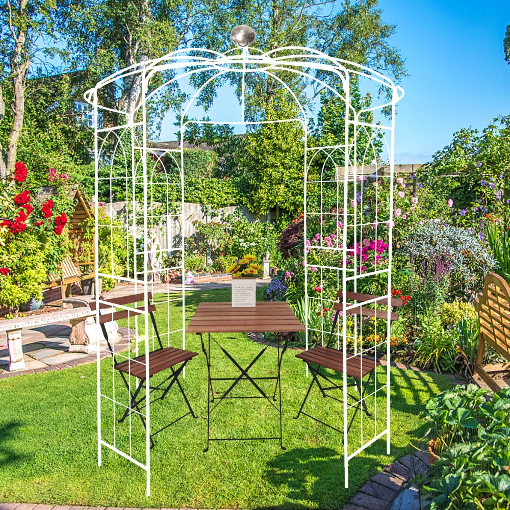 โลหะ Garden Arch Iron Garden Arbors Gazebo Dia 81.3 ''x 114.2'' สูง Birdcage รูปร่าง Pergola Pavilion สําหรับงานแต่งงานพิธีครีม