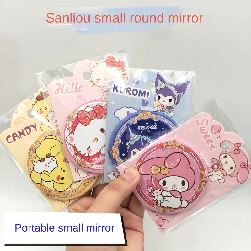 Sanrio animation peripherals Hello Kitty Kuromi My melody Pompom Purin small mirror cartoon portable makeup small round mirror