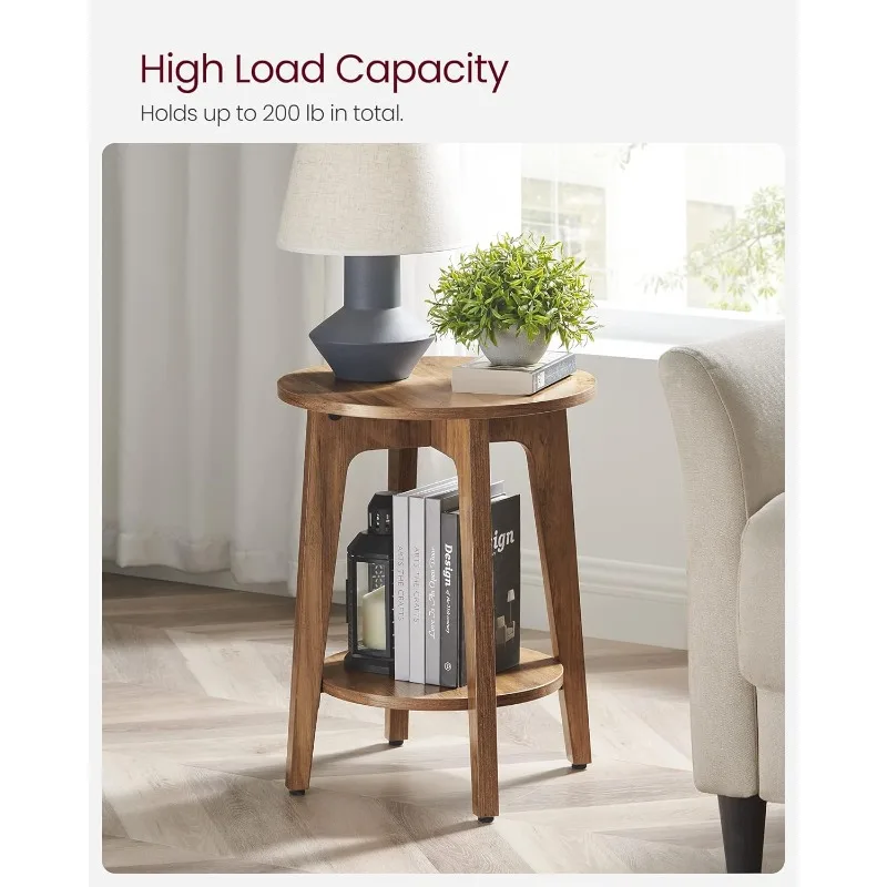 Side Table, Small Round End Table with Lower Shelf, Nightstand for Small Spaces, Living Room, Bedroom, Rustic Walnut ULET283T41