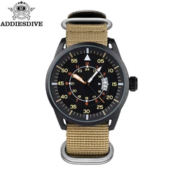 ADDIESDIVE-JD1508 Montre à Quartz pour Homme, Montre à Cadran Rond Hardlex, Montres à Fenêtre, Bracelet en Nylon, Étanche à 50m