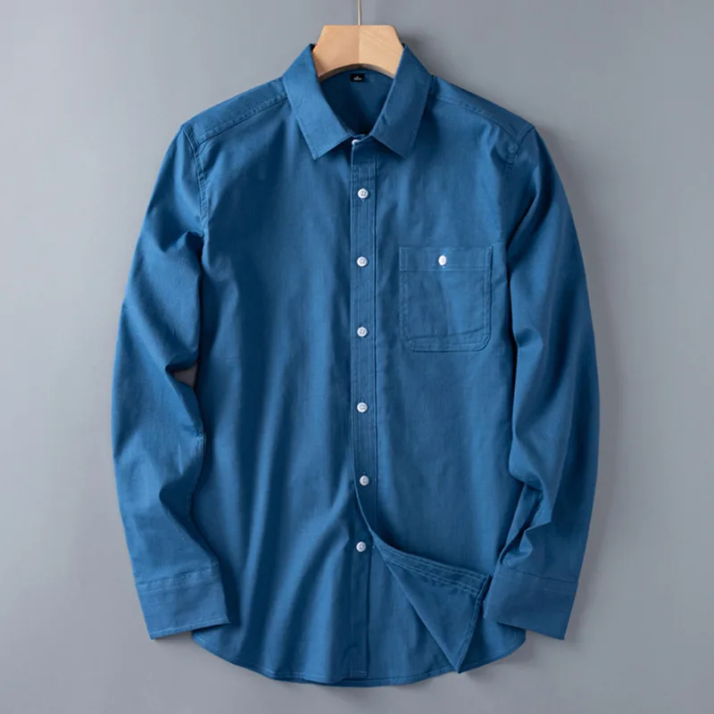 

Fashion Long Sleeve Shirt For Men Autumn Loose Casual Simple Breathable Comfortable Button Down Dress Shirt with Chest Pocket