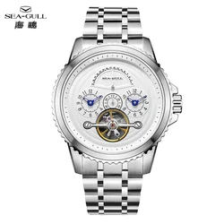 Seagull Dual Time Watch for Men Display Time Automatic Mechanical Watches Fashion Calendar Waterproof Wristwatches Relojes 6172