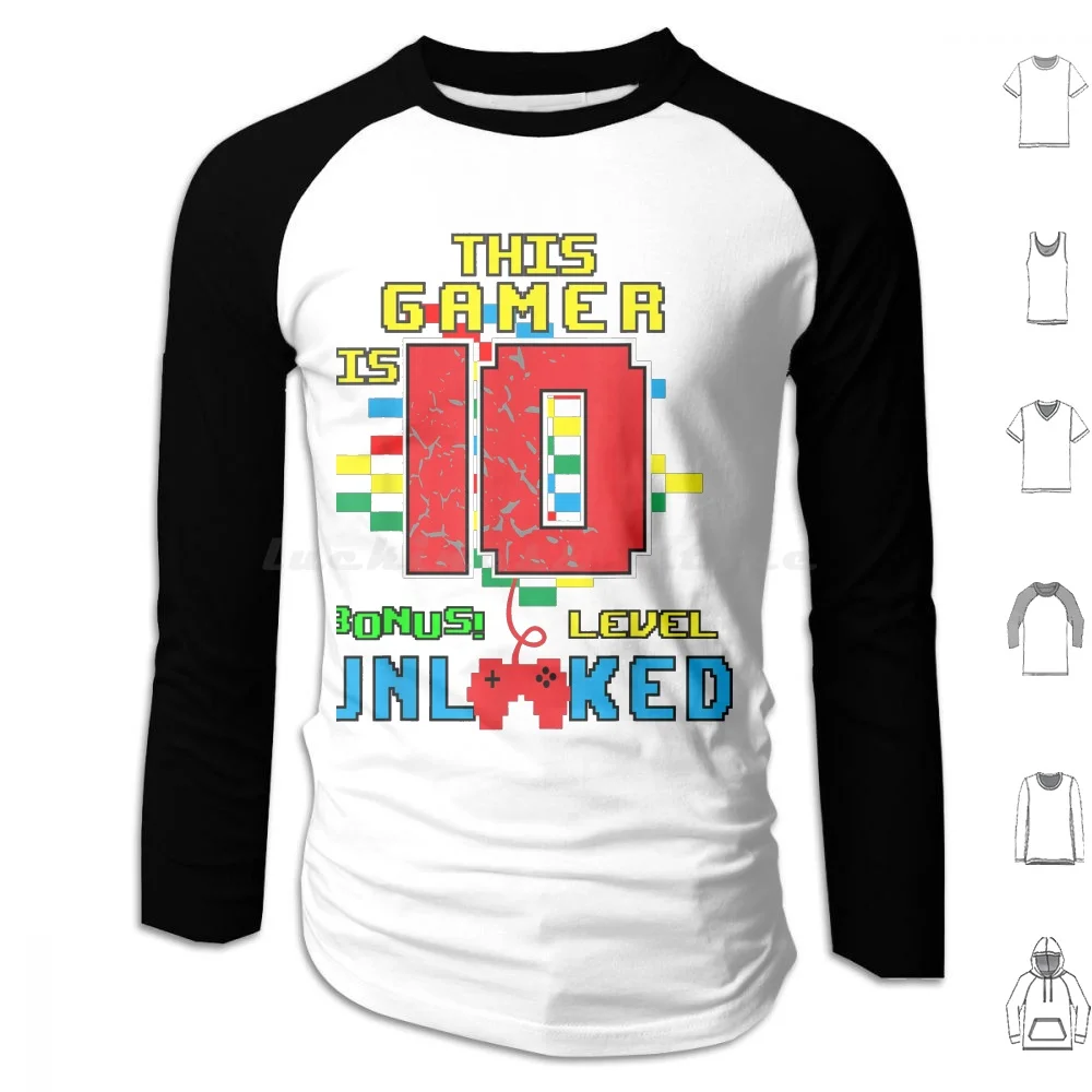 

10Th Birthday Shirt Video Game Unlocked Level 10 Year Old T-Shirt Hoodies Long Sleeve 10Th Birthday Video Game Unlocked