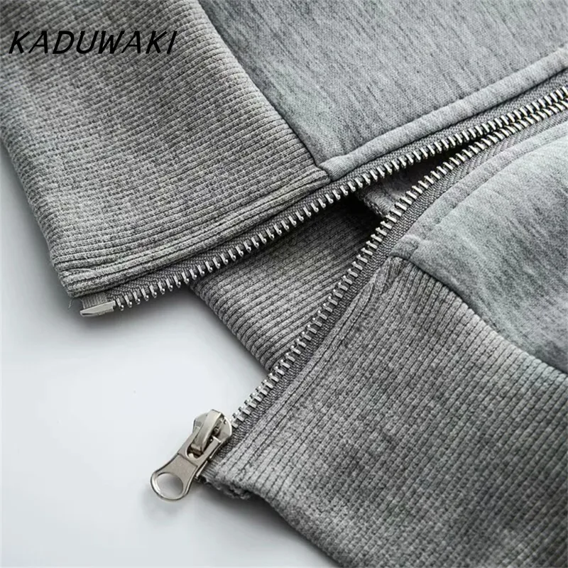 KADUWAKI Jarní dámský všestranný potápěčský oblek s klopou a efektem látky, pilotní kapsa, ležérní kabát, nový produkt, jednobarevná volná bunda na zip - náhled 3