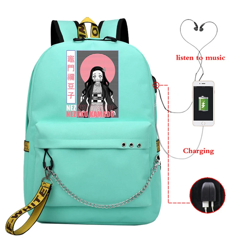 Demon Slayer Manga Anti-theft Backpack Casual Waterproof Backpack Travel Fabric Large Bags Female Large Capacity Simple Bags