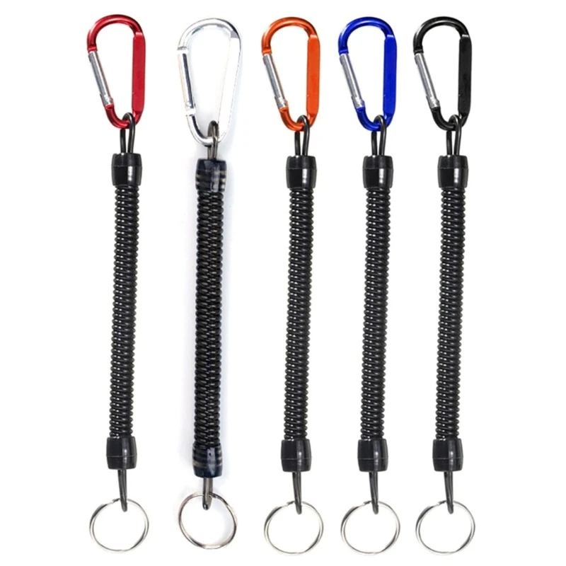 Outdoor Security Gear Tool Spring Elastic Rope Portable Fishing Lanyards Camping Carabiner Anti-lost Phone Keychain