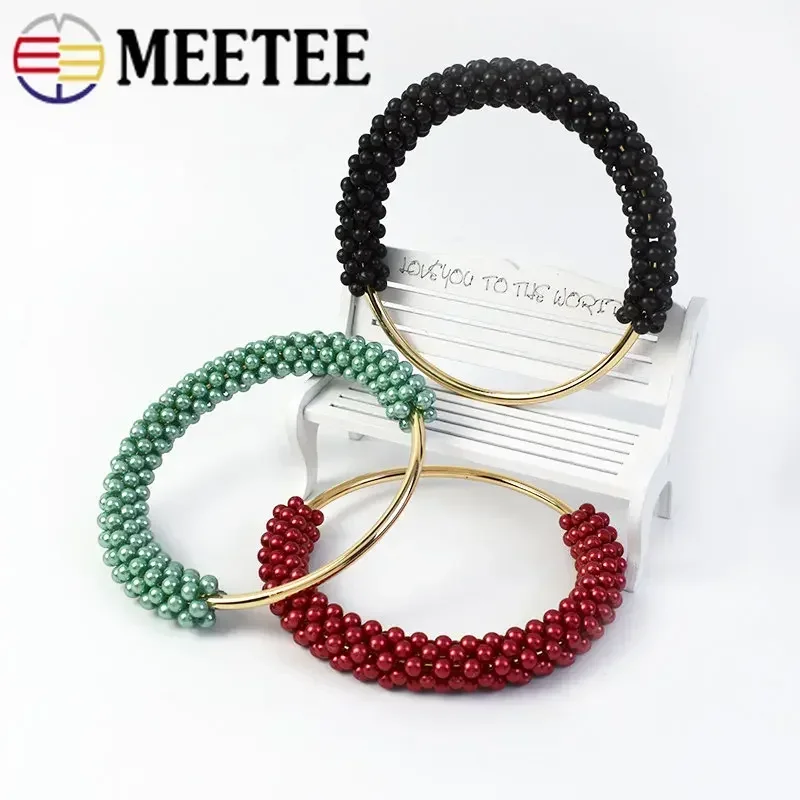 Meetee 2/4Pcs 12cm Pearl Round Handle Metal Buckles O Ring Hook Clasp Bag Hang Rings Decoration Buckle DIY Sewing Accessories