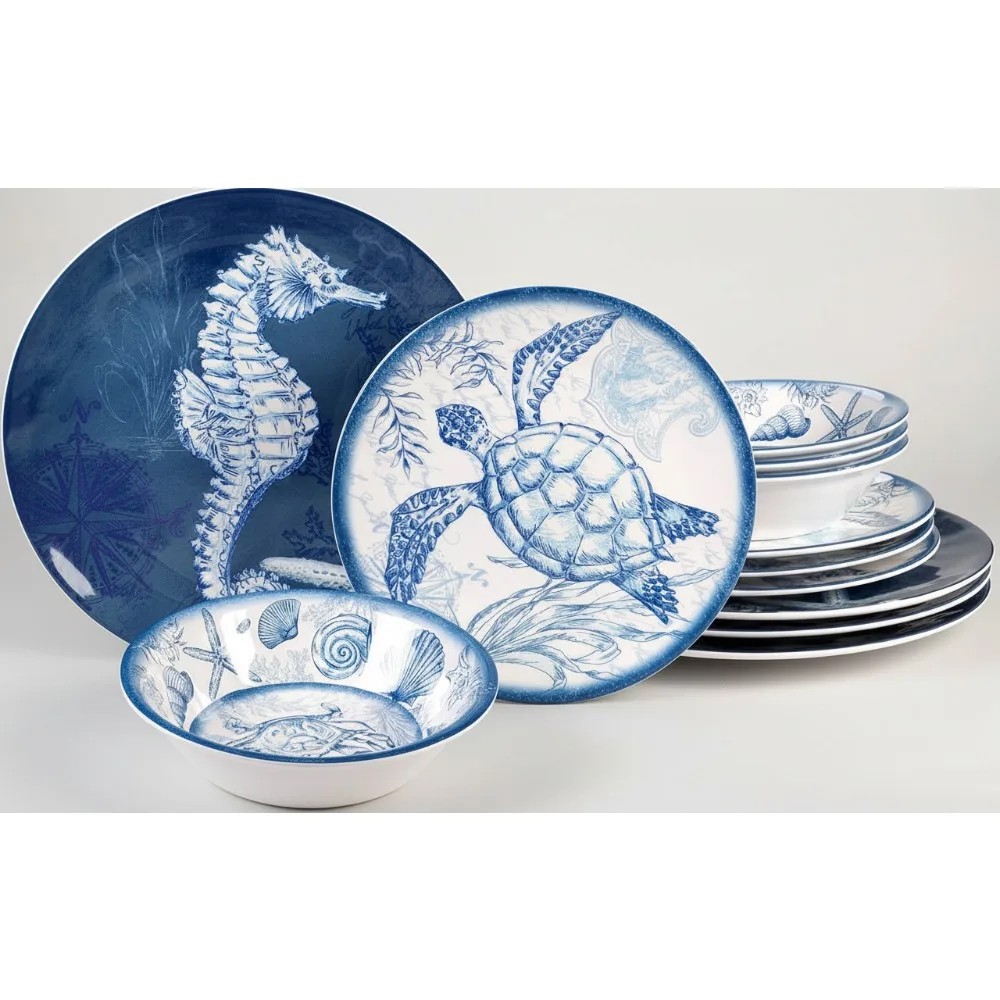 

Набор столовой посуды из меламина на тему океана, 12 предметов, сервиз на 4 человека, небьющиеся и можно мыть в посудомоечной машине